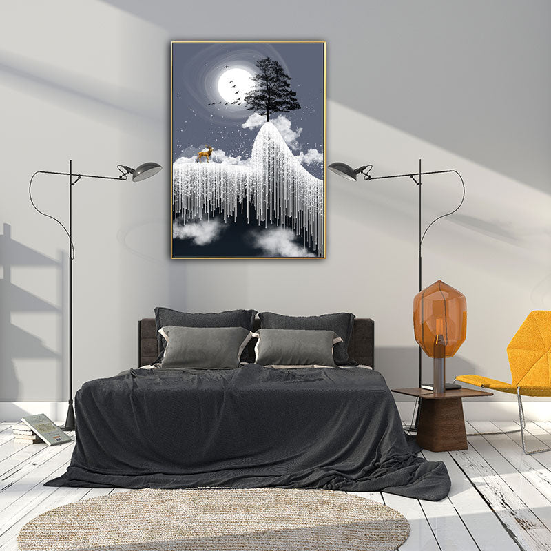 Brehn | Glam Canvas Weißer Baum am Rime Cliff mit Vollmond Landschaft Wandkunst für Zimmer