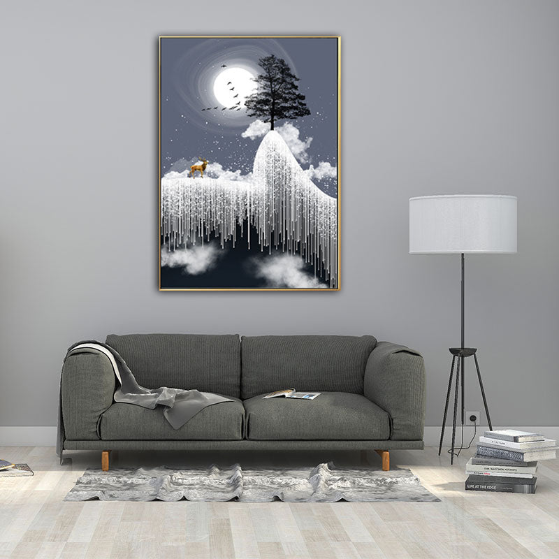 Brehn | Glam Canvas Weißer Baum am Rime Cliff mit Vollmond Landschaft Wandkunst für Zimmer