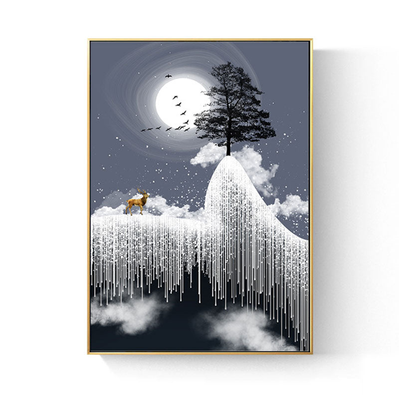 Brehn | Glam Canvas Weißer Baum am Rime Cliff mit Vollmond Landschaft Wandkunst für Zimmer