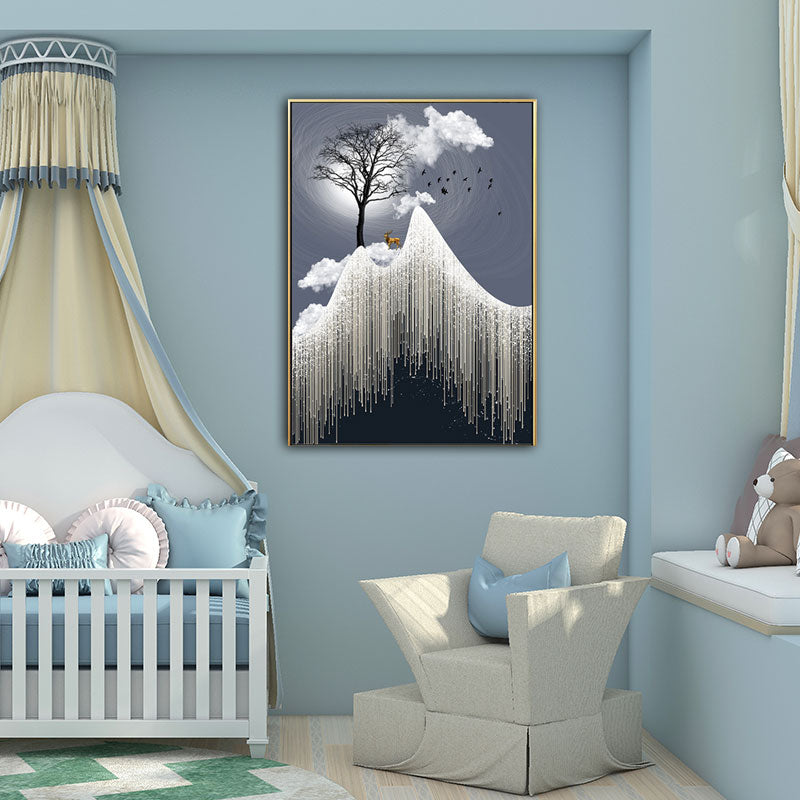 Brehn | Glam Canvas Weißer Baum am Rime Cliff mit Vollmond Landschaft Wandkunst für Zimmer