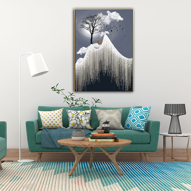 Brehn | Glam Canvas Weißer Baum am Rime Cliff mit Vollmond Landschaft Wandkunst für Zimmer