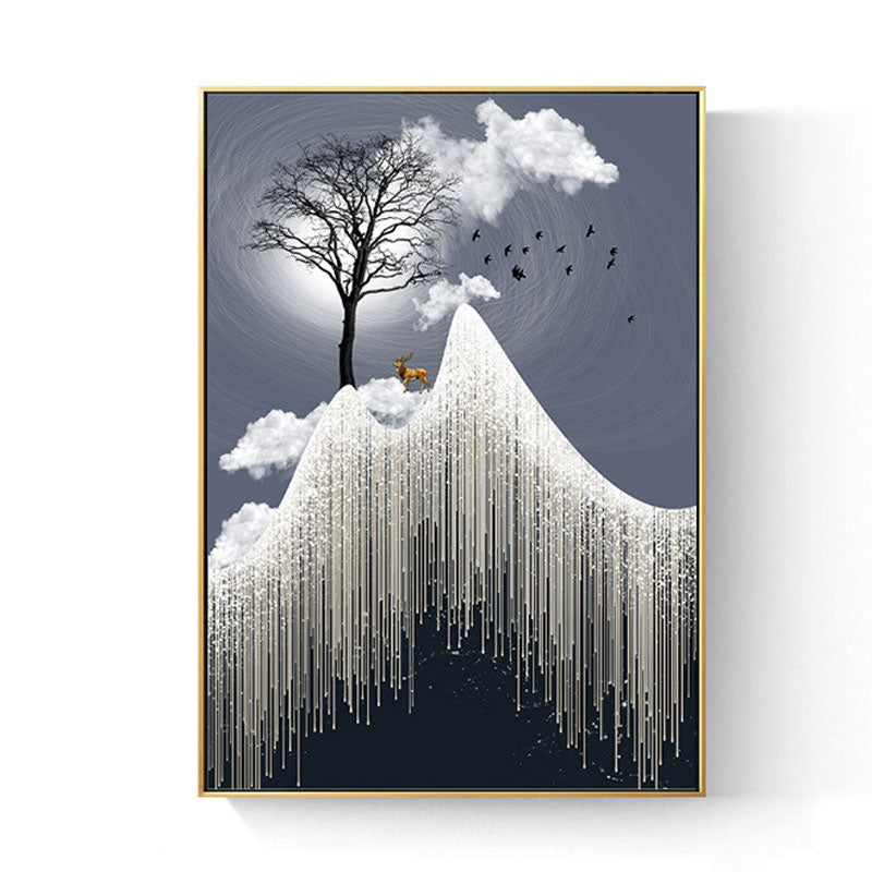 Brehn | Glam Canvas Weißer Baum am Rime Cliff mit Vollmond Landschaft Wandkunst für Zimmer