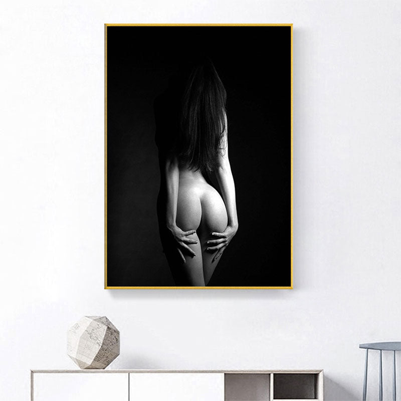 Brehn | Sexy Rücken der Frau Leinwanddruck für Schlafzimmer Figurenfotografie Wandkunst in Schwarz