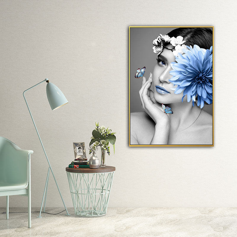 Brehn | Frau und Blume Eingewickelte Leinwand Pastellfarbe Modernistische Wandkunst Dekor für Mädchenzimmer