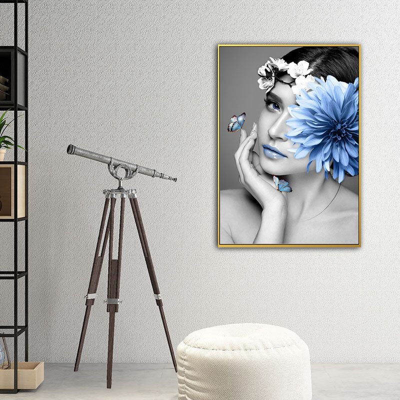 Brehn | Frau und Blume Eingewickelte Leinwand Pastellfarbe Modernistische Wandkunst Dekor für Mädchenzimmer