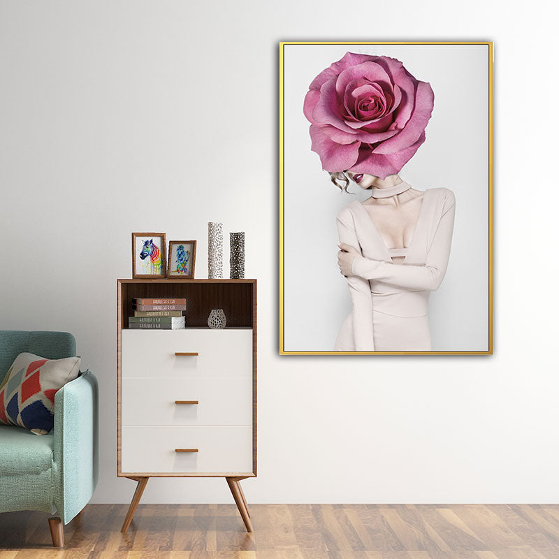 Brehn | Frau und Blume Eingewickelte Leinwand Pastellfarbe Modernistische Wandkunst Dekor für Mädchenzimmer
