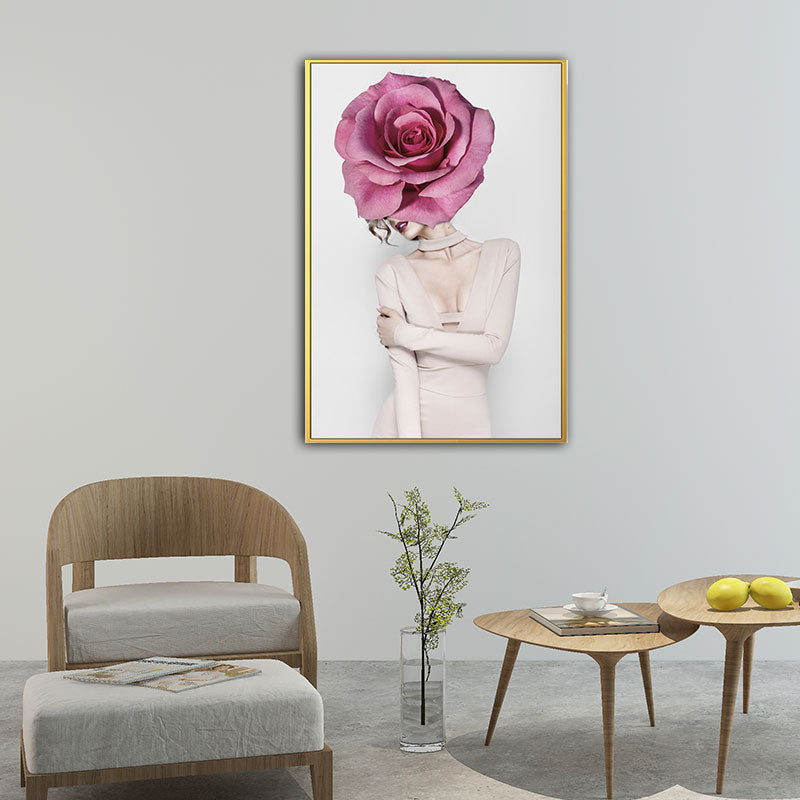 Brehn | Frau und Blume Eingewickelte Leinwand Pastellfarbe Modernistische Wandkunst Dekor für Mädchenzimmer