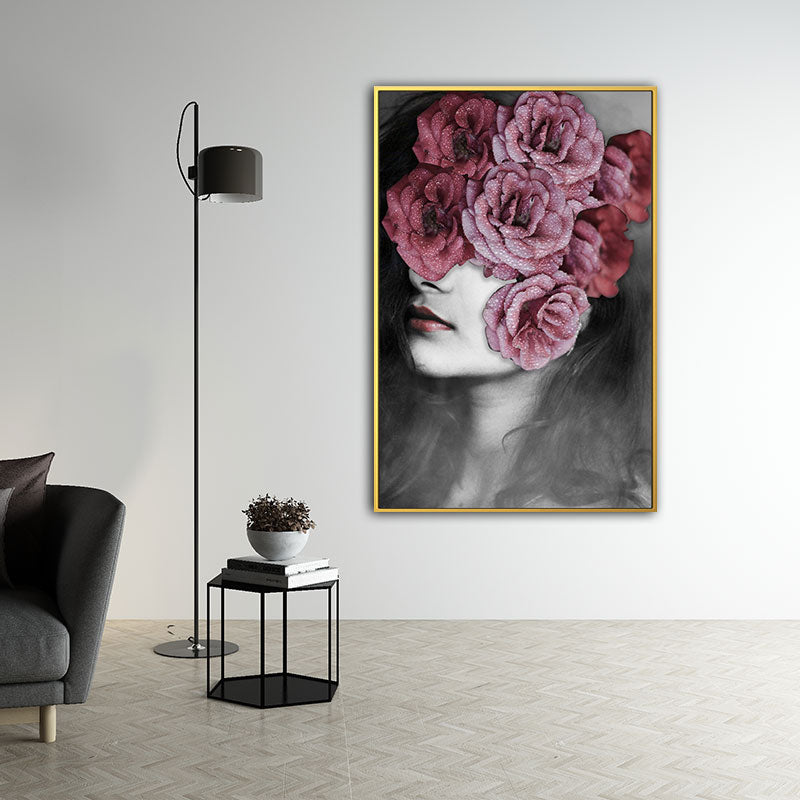 Brehn | Frau und Blume Eingewickelte Leinwand Pastellfarbe Modernistische Wandkunst Dekor für Mädchenzimmer