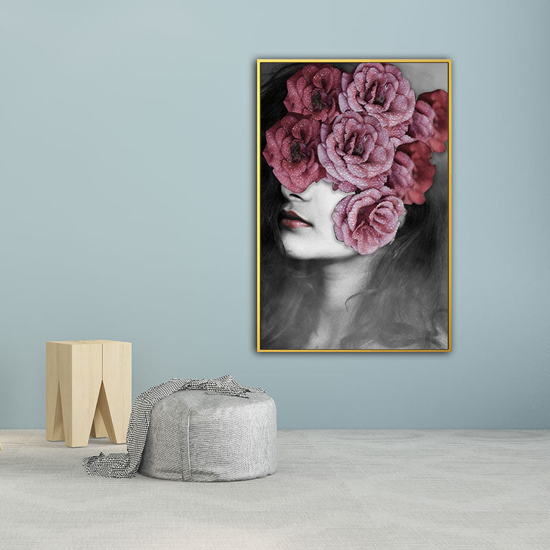 Brehn | Frau und Blume Eingewickelte Leinwand Pastellfarbe Modernistische Wandkunst Dekor für Mädchenzimmer