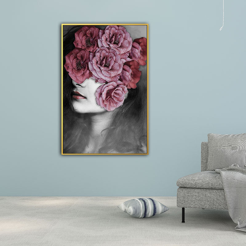 Brehn | Frau und Blume Eingewickelte Leinwand Pastellfarbe Modernistische Wandkunst Dekor für Mädchenzimmer