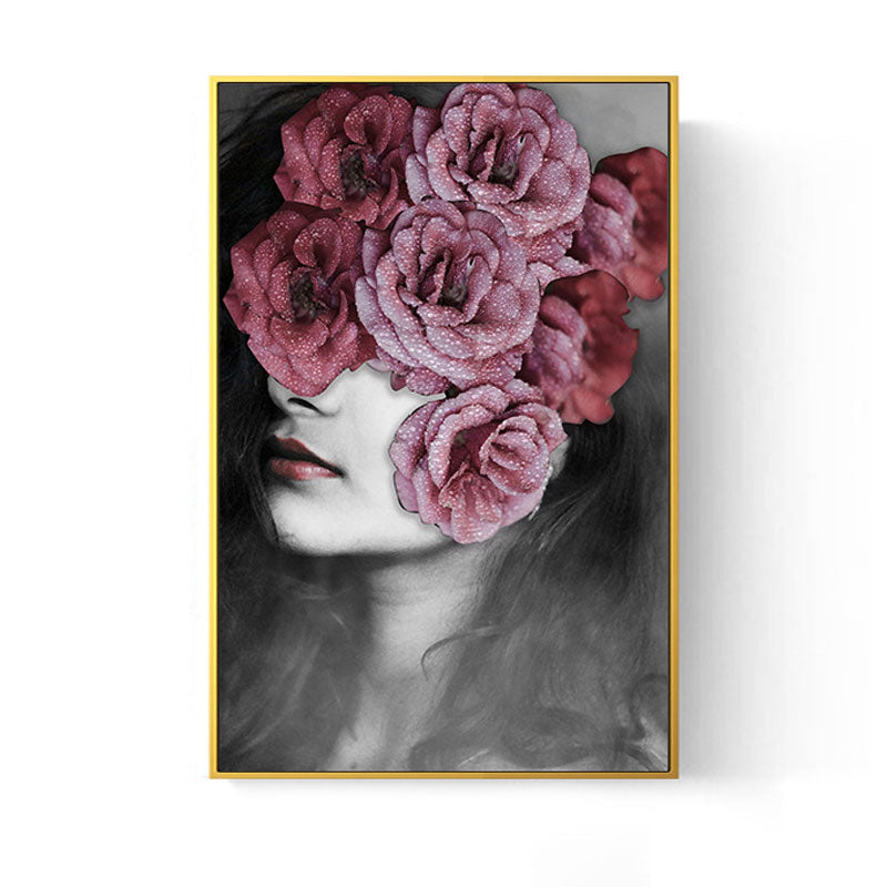 Brehn | Frau und Blume Eingewickelte Leinwand Pastellfarbe Modernistische Wandkunst Dekor für Mädchenzimmer