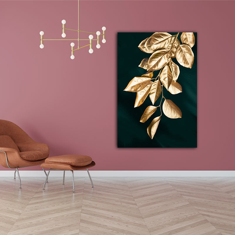 Brehn | Goldene Blätter Leinwand Botanische Moderne Stil Texturierte Wandkunst Dekor für Gästezimmer