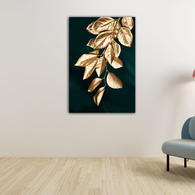 Brehn | Goldene Blätter Leinwand Botanische Moderne Stil Texturierte Wandkunst Dekor für Gästezimmer