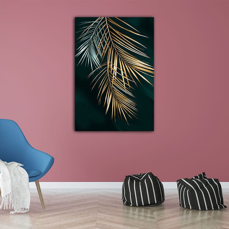 Brehn | Goldene Blätter Leinwand Botanische Moderne Stil Texturierte Wandkunst Dekor für Gästezimmer