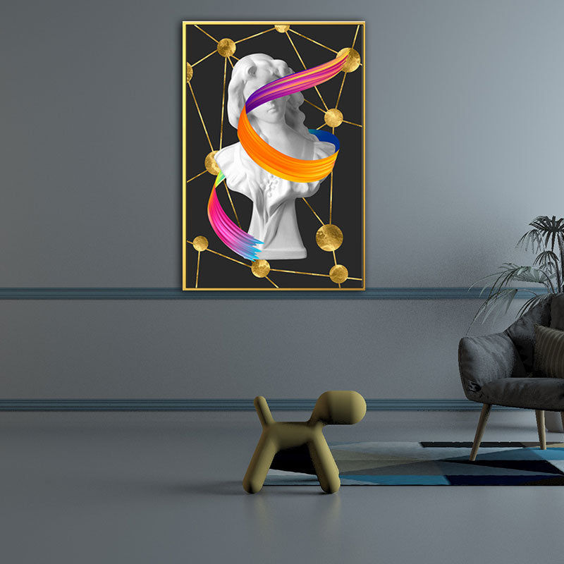 Brehn | Statuette Wandkunst für Zuhause Figur Druck Leinwand in dunkler Farbe, strukturierte Oberfläche