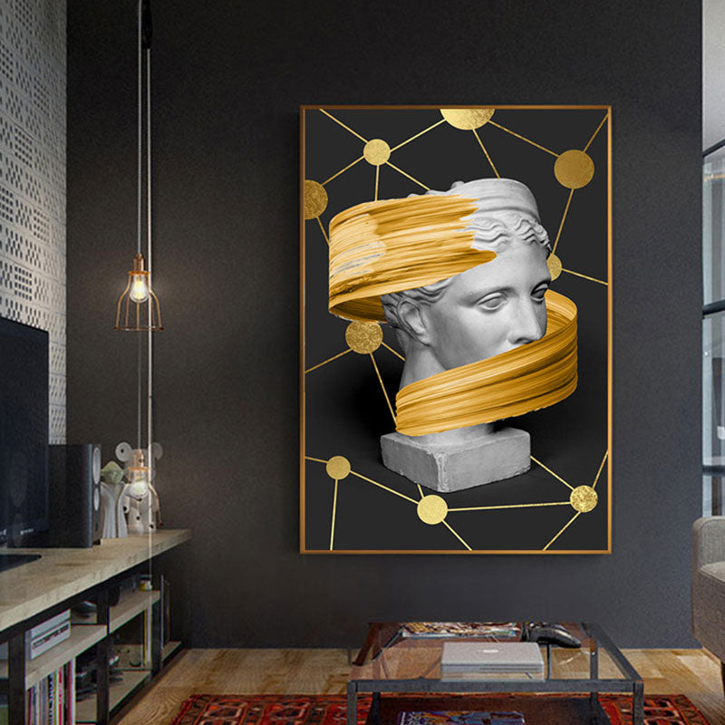 Brehn | Statuette Wandkunst für Zuhause Figur Druck Leinwand in dunkler Farbe, strukturierte Oberfläche