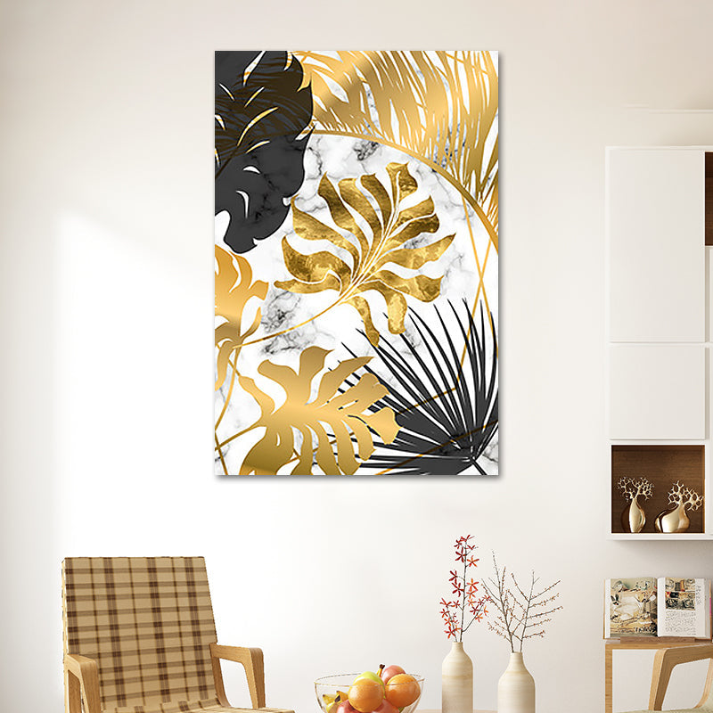 Brehn | Gold Botanische Blätter Malerei Texturierte Wandkunst Dekor für Schlafzimmer, Multiple Größen