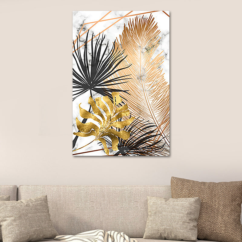 Brehn | Gold Botanische Blätter Malerei Texturierte Wandkunst Dekor für Schlafzimmer, Multiple Größen