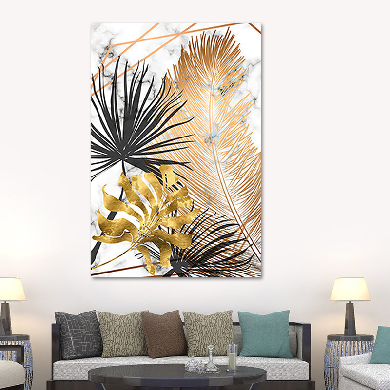 Brehn | Gold Botanische Blätter Malerei Texturierte Wandkunst Dekor für Schlafzimmer, Multiple Größen