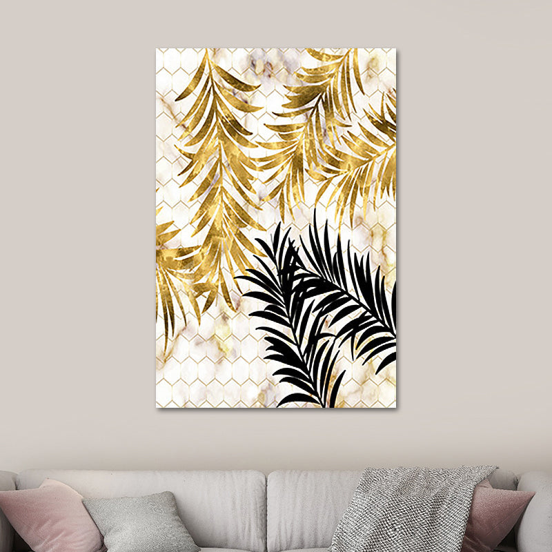 Brehn | Gold Botanische Blätter Malerei Texturierte Wandkunst Dekor für Schlafzimmer, Multiple Größen