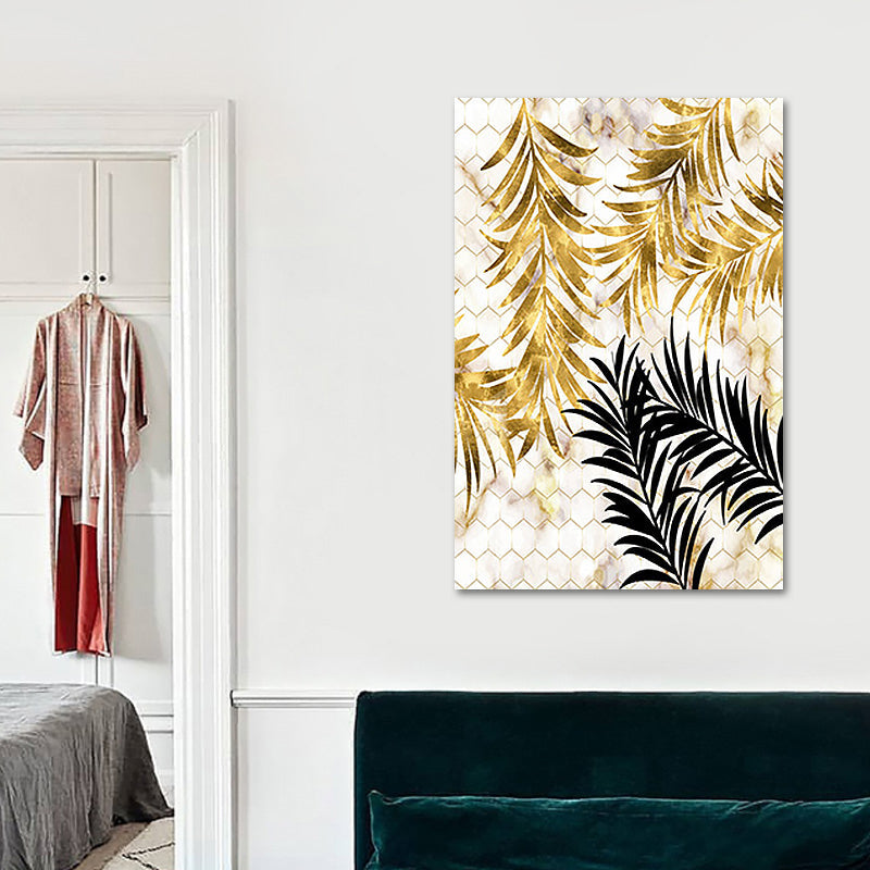 Brehn | Gold Botanische Blätter Malerei Texturierte Wandkunst Dekor für Schlafzimmer, Multiple Größen