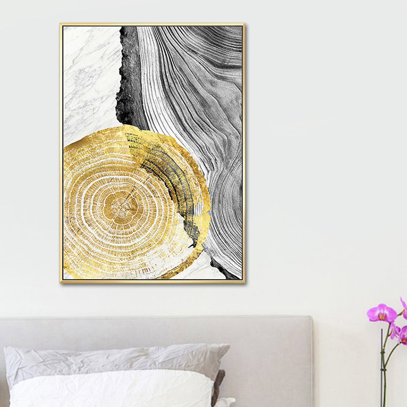 Brehn | Holz-Jahresringe Wandkunst in Schwarz und Gold Einfachheit Eingewickelte Leinwand für das Wohnzimmer