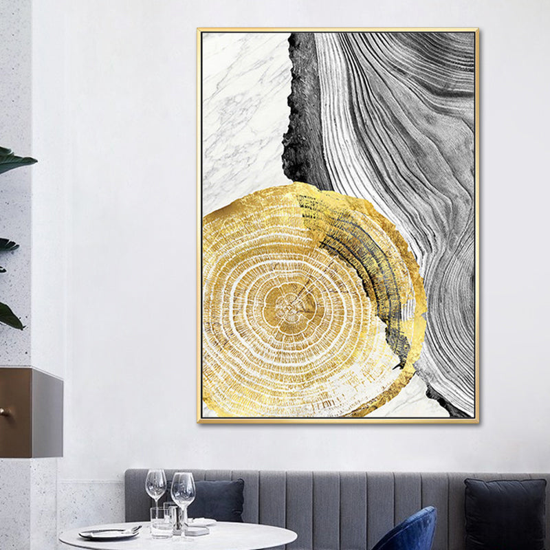 Brehn | Holz-Jahresringe Wandkunst in Schwarz und Gold Einfachheit Eingewickelte Leinwand für das Wohnzimmer