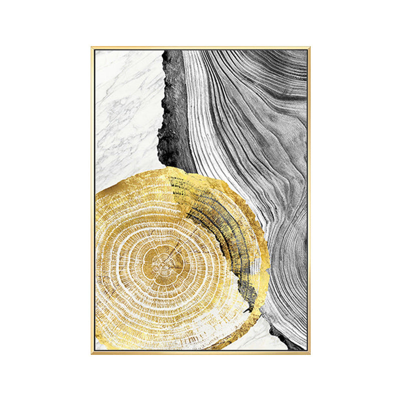 Brehn | Holz-Jahresringe Wandkunst in Schwarz und Gold Einfachheit Eingewickelte Leinwand für das Wohnzimmer