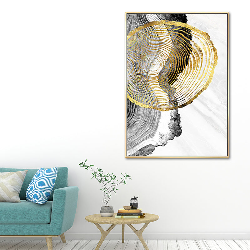 Brehn | Holz-Jahresringe Wandkunst in Schwarz und Gold Einfachheit Eingewickelte Leinwand für das Wohnzimmer