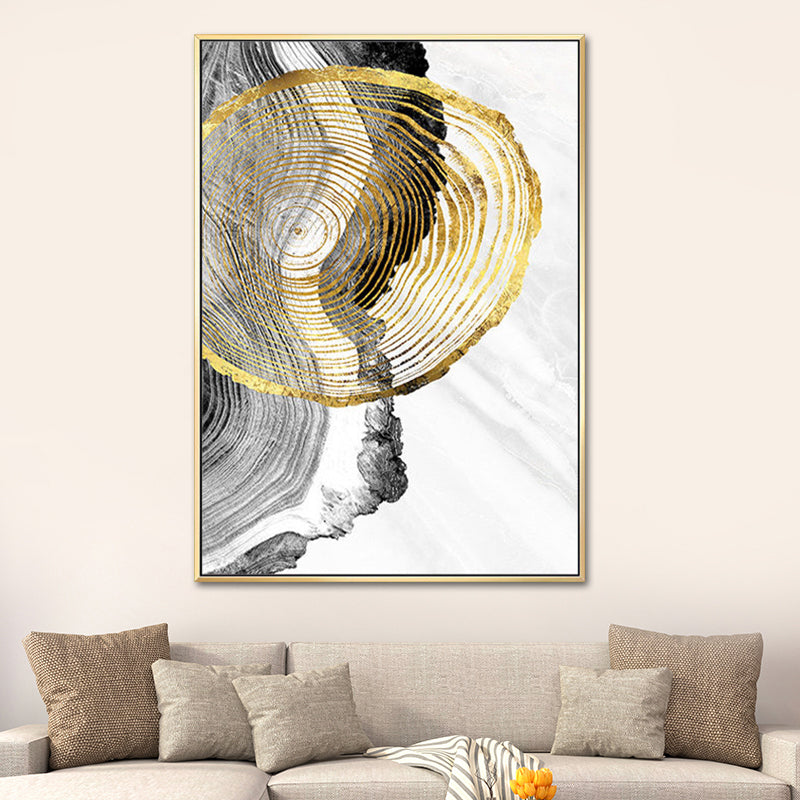 Brehn | Holz-Jahresringe Wandkunst in Schwarz und Gold Einfachheit Eingewickelte Leinwand für das Wohnzimmer
