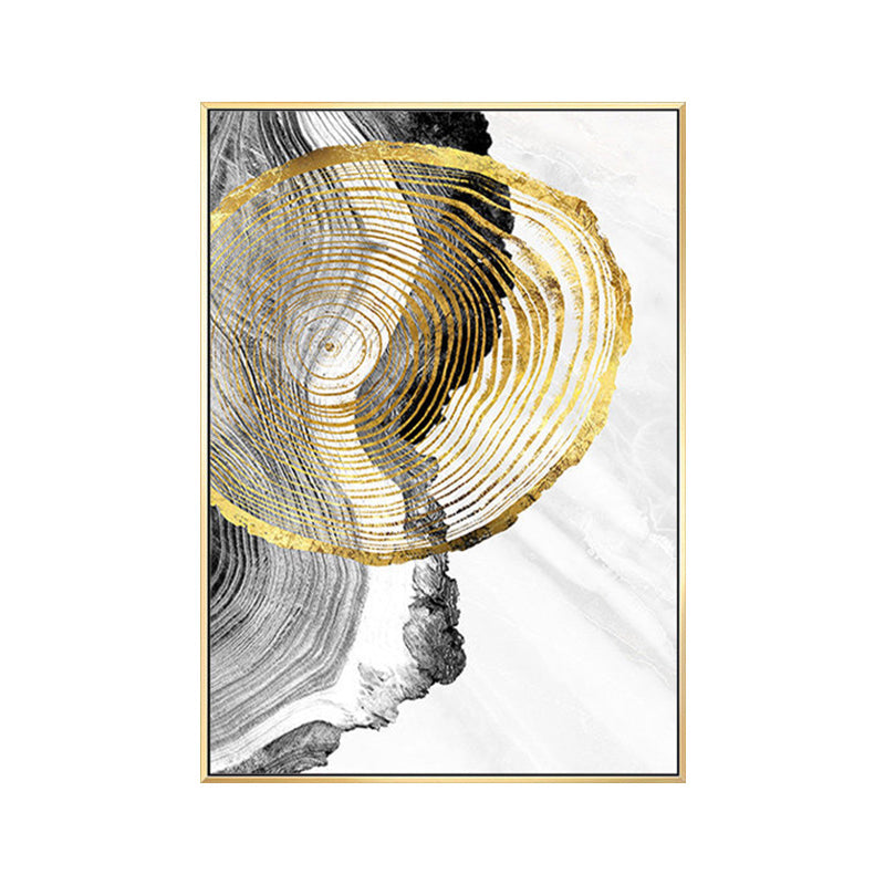 Brehn | Holz-Jahresringe Wandkunst in Schwarz und Gold Einfachheit Eingewickelte Leinwand für das Wohnzimmer