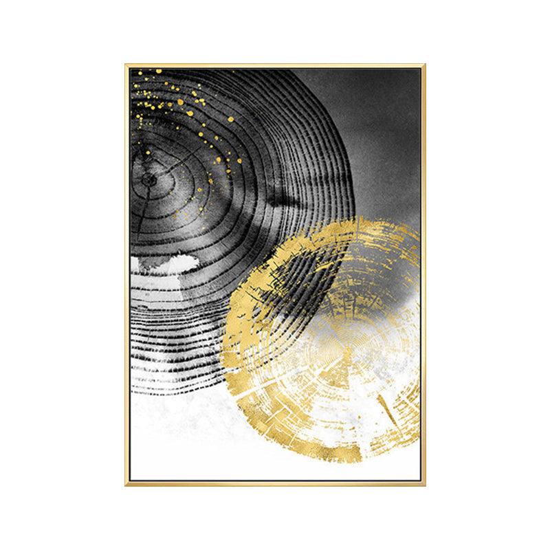 Brehn | Holz-Jahresringe Wandkunst in Schwarz und Gold Einfachheit Eingewickelte Leinwand für das Wohnzimmer