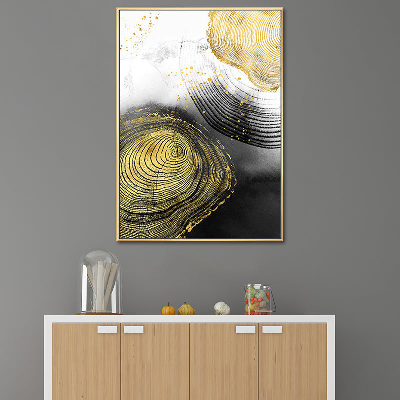 Brehn | Holz-Jahresringe Wandkunst in Schwarz und Gold Einfachheit Eingewickelte Leinwand für das Wohnzimmer