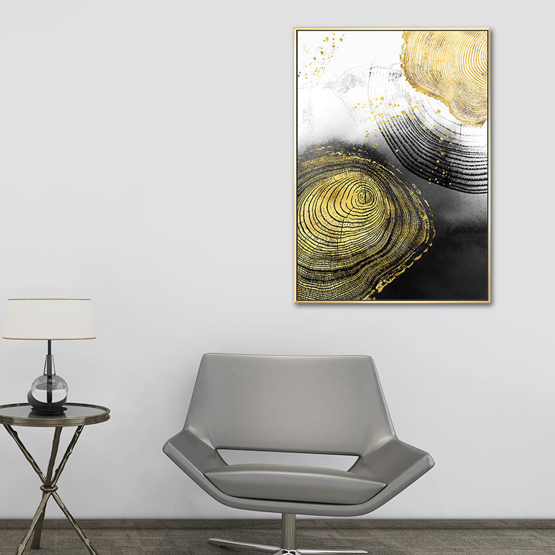 Brehn | Holz-Jahresringe Wandkunst in Schwarz und Gold Einfachheit Eingewickelte Leinwand für das Wohnzimmer
