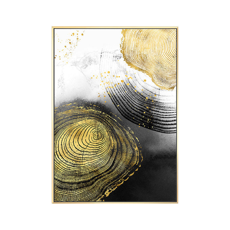 Brehn | Holz-Jahresringe Wandkunst in Schwarz und Gold Einfachheit Eingewickelte Leinwand für das Wohnzimmer