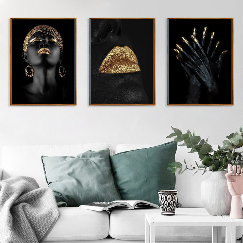 Brehn | Gold Glam Canvas Wandkunst Fotografien Frauen Gesichtsmalerei Wanddekoration für Wohnzimmer