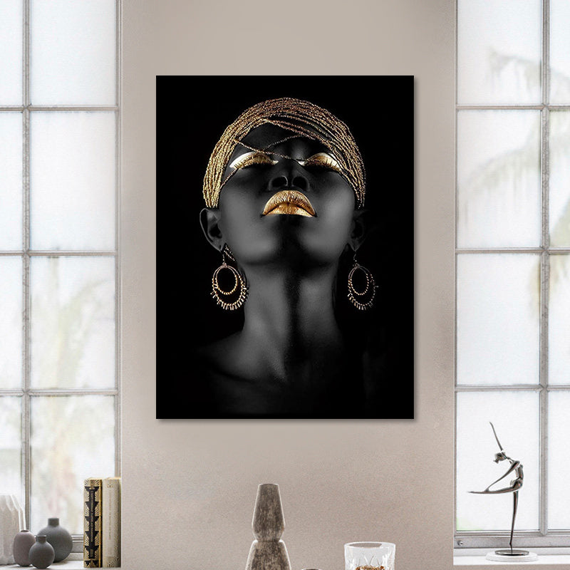 Brehn | Gold Glam Canvas Wandkunst Fotografien Frauen Gesichtsmalerei Wanddekoration für Wohnzimmer