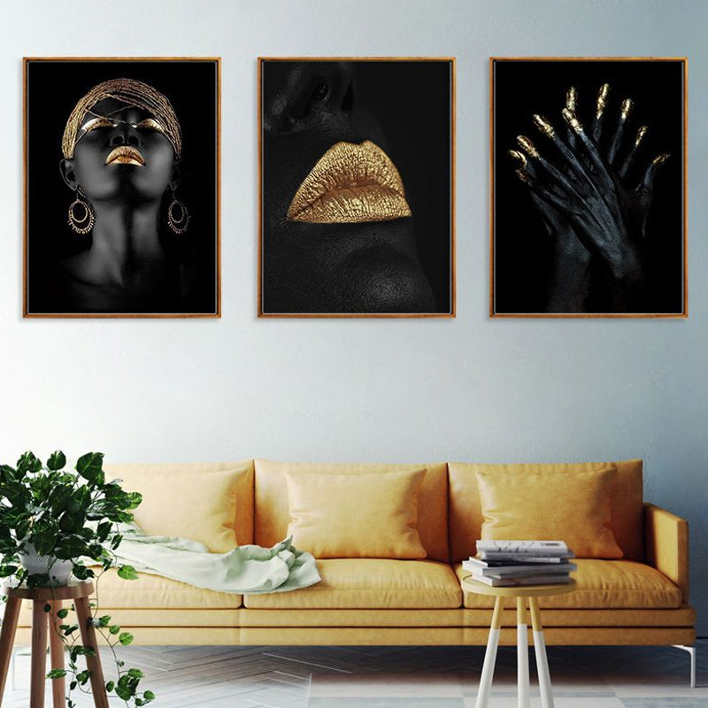 Brehn | Gold Glam Canvas Wandkunst Fotografien Frauen Gesichtsmalerei Wanddekoration für Wohnzimmer