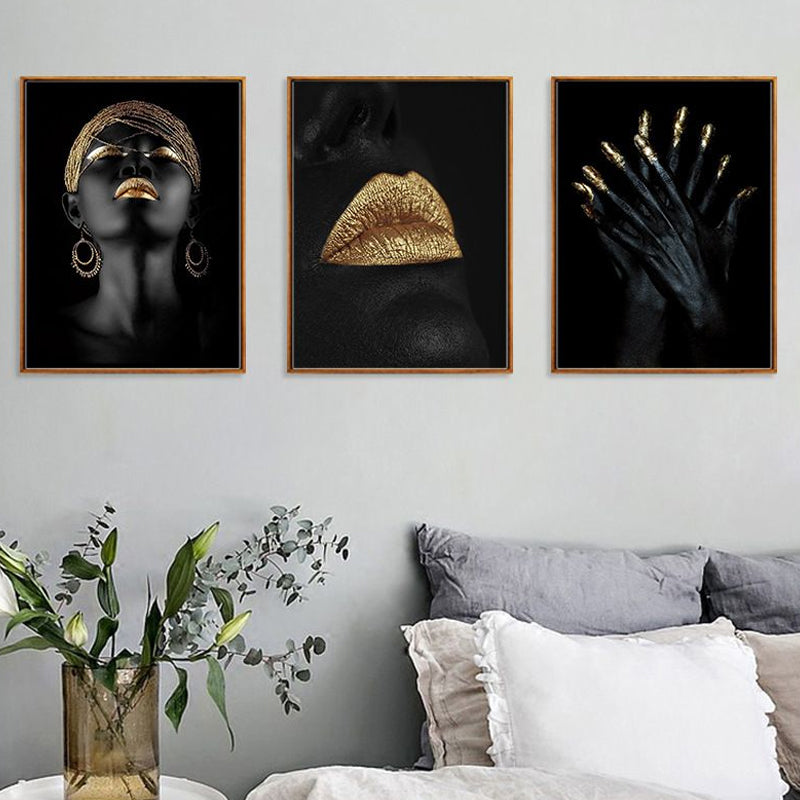 Brehn | Gold Glam Canvas Wandkunst Fotografien Frauen Gesichtsmalerei Wanddekoration für Wohnzimmer