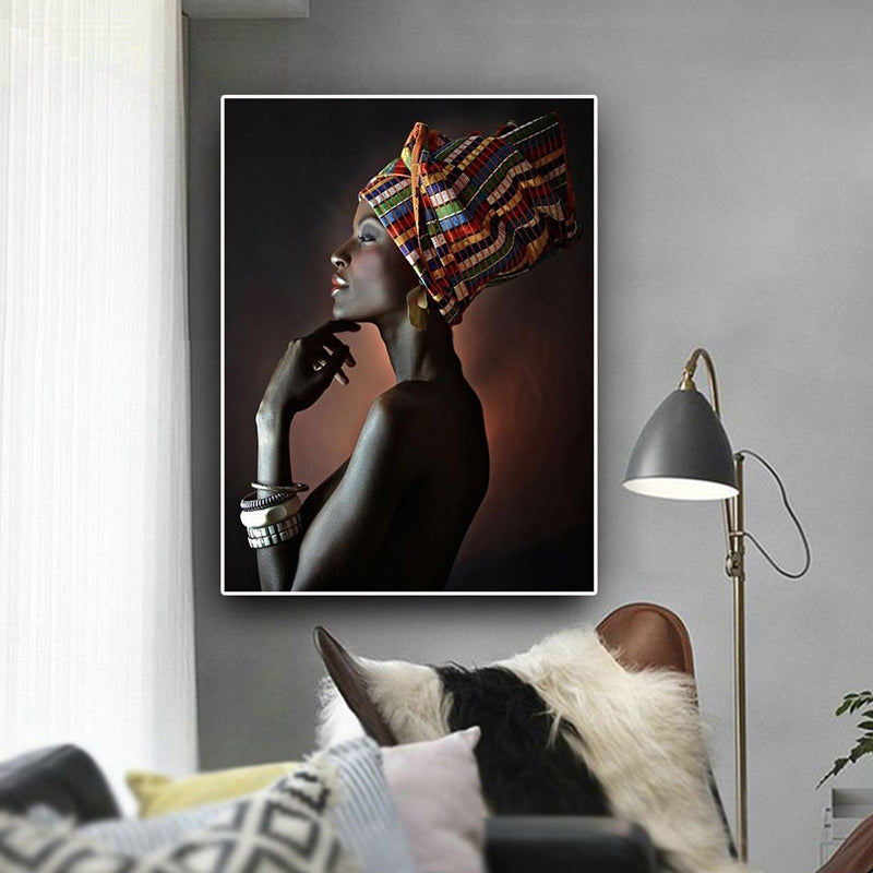 Brehn | Schwarze Tribal-Frauen-Leinwanddruck Texturierte Oberfläche Wandkunst für die Inneneinrichtung des Hauses