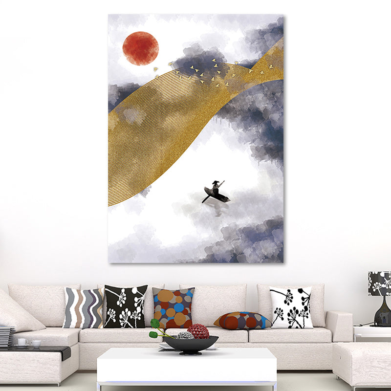 Brehn | Asiatische Berglandschaft Leinwand Kunst Lila Texturierte Wanddekoration für das Wohninnere