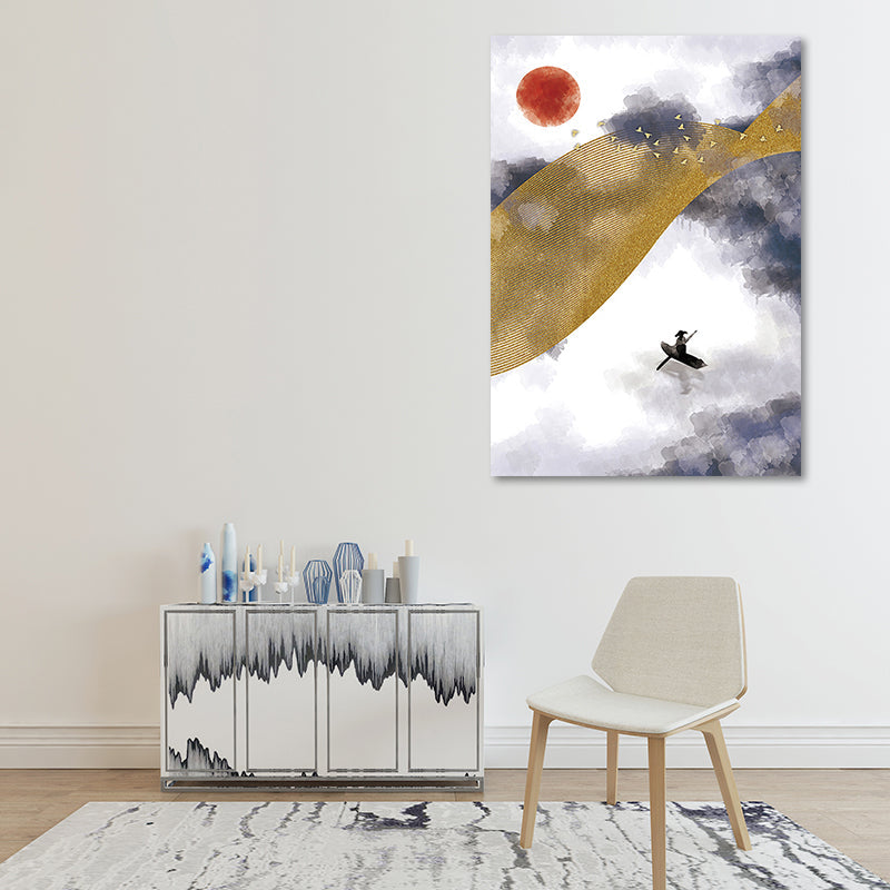 Brehn | Asiatische Berglandschaft Leinwand Kunst Lila Texturierte Wanddekoration für das Wohninnere