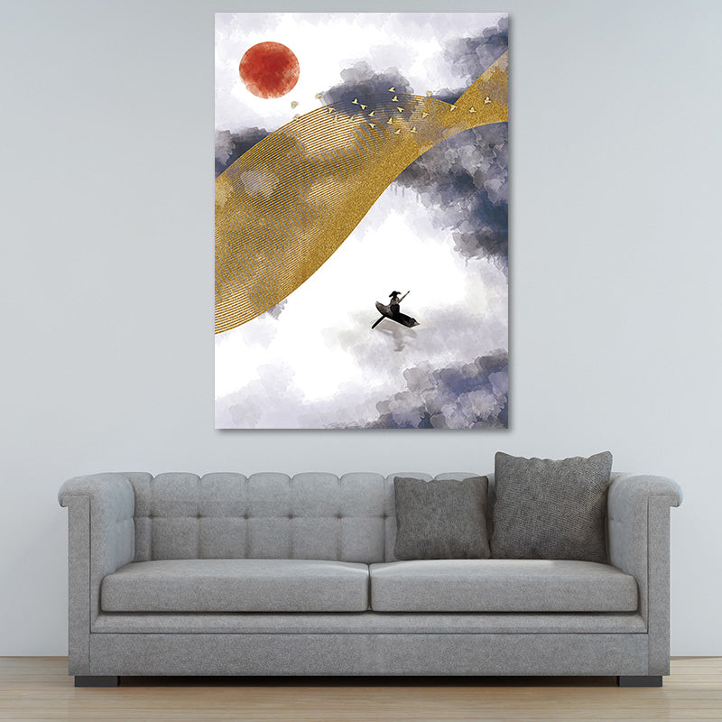 Brehn | Asiatische Berglandschaft Leinwand Kunst Lila Texturierte Wanddekoration für das Wohninnere