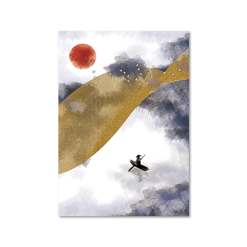 Brehn | Asiatische Berglandschaft Leinwand Kunst Lila Texturierte Wanddekoration für das Wohninnere