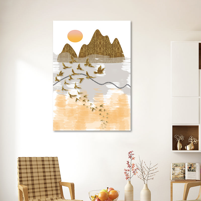 Brehn | Asiatische Berglandschaft Leinwand Kunst Lila Texturierte Wanddekoration für das Wohninnere