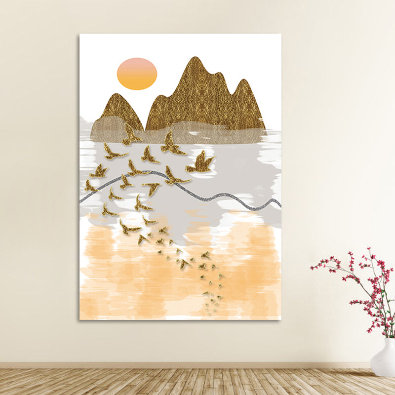 Brehn | Asiatische Berglandschaft Leinwand Kunst Lila Texturierte Wanddekoration für das Wohninnere