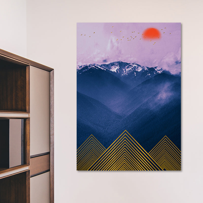 Brehn | Asiatische Berglandschaft Leinwand Kunst Lila Texturierte Wanddekoration für das Wohninnere