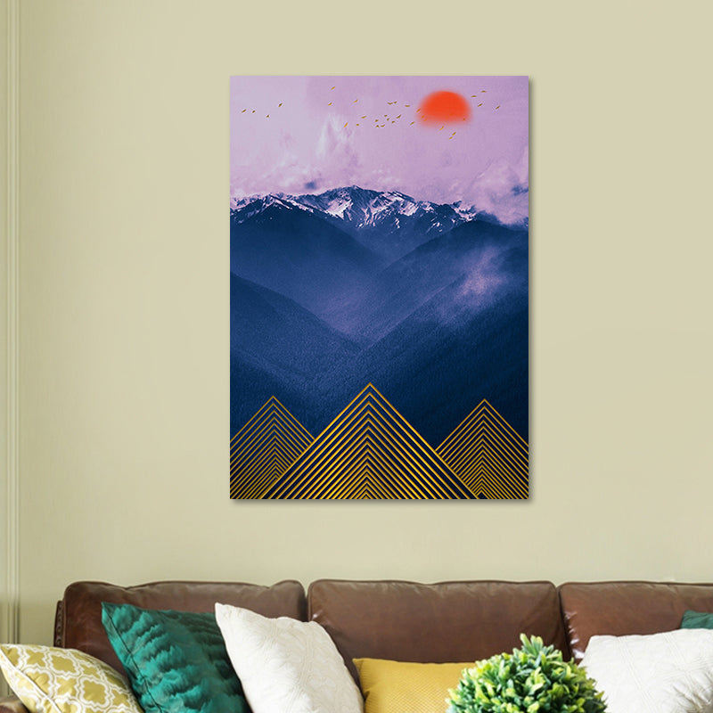 Brehn | Asiatische Berglandschaft Leinwand Kunst Lila Texturierte Wanddekoration für das Wohninnere