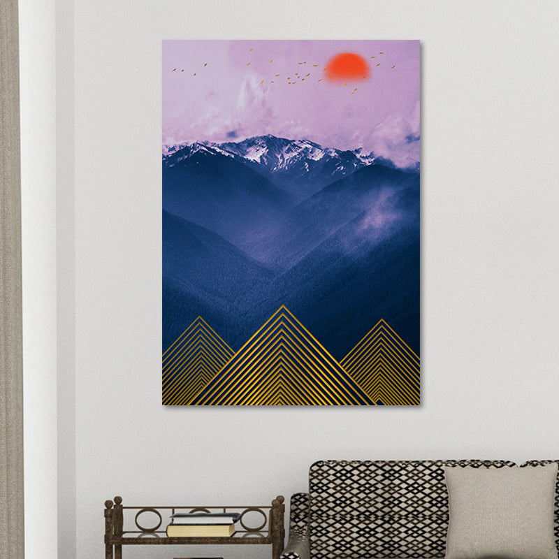 Brehn | Asiatische Berglandschaft Leinwand Kunst Lila Texturierte Wanddekoration für das Wohninnere