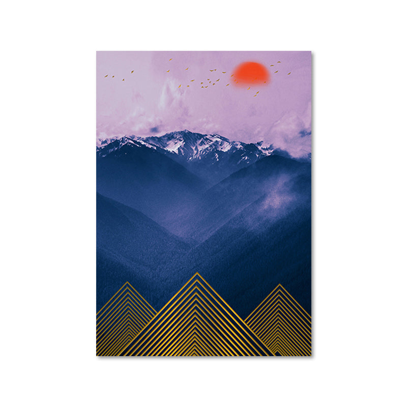 Brehn | Asiatische Berglandschaft Leinwand Kunst Lila Texturierte Wanddekoration für das Wohninnere